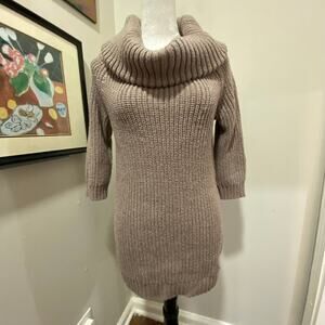 Lands' End Sweater Size Small Dark Tan Off Shoulder Wide Cowl Long Length Top
